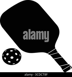Vector illustration of Black Silhouette of Pickleball Paddle and Ball on White Background sport sports Stock Vector