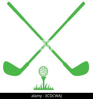Two Green Golf Clubs Crossed Over Golf Ball on Tee and Grass vector illustration Vector illustration Stock Vector