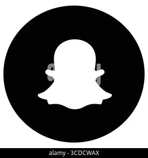 Vector illustration of a black circle with a white Twitter bird logo icon for social media networks. Stock Vector
