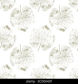 Pattern Grape leaf prints, botanical stamps on white background. Vintage grunge background. Vector illustration Stock Vector