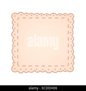 Soft beige square tag with stitched border and scalloped edges. Perfect for notes, journal elements, or scrapbooking. Stock Vector