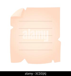 Ripped edge notepaper with five horizontal lines in pastel tone. Great for journals, planners, and printable templates. Stock Vector