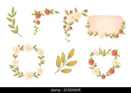 A set of floral and berry elements including branches, wreaths and frames. Great for planners, cards or invitations. Stock Vector