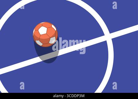 Futsal ball on field, top view, indoor soccer postcard, view from above, vector Stock Vector