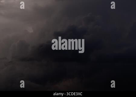 Dark storm clouds before thunderstorm. Dark sky background Stock Photo