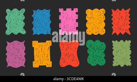 Color Square Shape Frames With Chalk Brush Texture Stock Vector