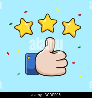 Thumbs Up with Three Stars Positive Feedback and Rating Vector Illustration Cartoon Design Stock Vector
