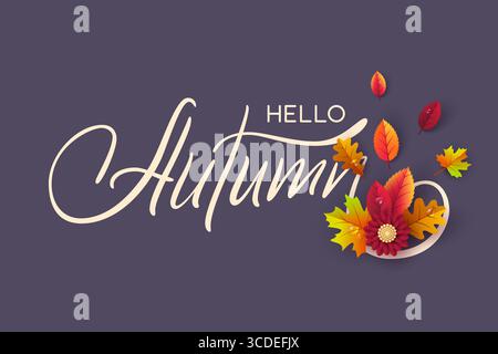 Elegant calligraphy text Hello Autumn Stock Vector