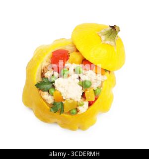 One tasty stuffed pattypan squash isolated on white, above view Stock Photo