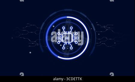 Neon circuit design featuring artificial intelligence in a futuristic setting Stock Photo