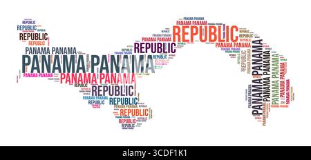Panama country shape word cloud. Typography style country illustration. Panama image in text cloud style. Vector illustration. Stock Vector