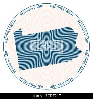 Pennsylvania round logo design. State shape build of rings. Pennsylvania text around the state. Vector Illustration. Stock Vector