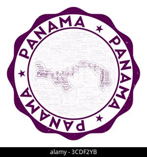 Panama logo. Artistic country badge with word cloud in shape of Panama. Round emblem with country name. Captivating vector illustration. Stock Vector