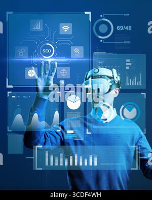 Innovative technology enhances virtual reality experience in digital analytics exploration Stock Photo