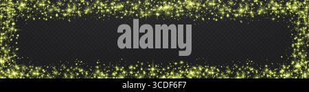 Lime green frame from glittering dots, particles, stars magic sparks. Glow flare light effect. Yellow luminous points. Vector particles on black Stock Vector