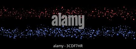 Red and blue glittering dots, particles, stars magic sparks. Dust cloud flare light effect. Red and blue luminous points with smoke. Vector particles Stock Vector
