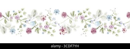 Seamless Watercolor Floral Border With Small Flowers Stock Vector