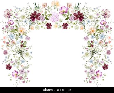 Watercolor Floral Arch With Small Multicolored Flowers Stock Vector