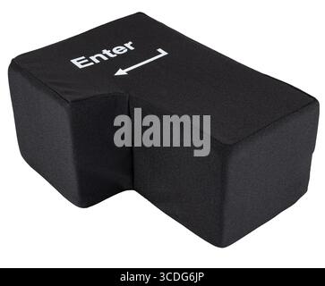 Enter button made of black material, fabric, on a white background in isolation. Stock Photo
