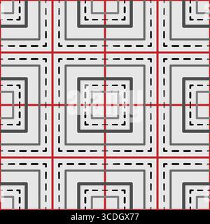 Abstract seamless pattern with black red squared. Mosaic square tile. Geometric grid pattern. Complicated texture background. Clear strict ornament. M Stock Vector