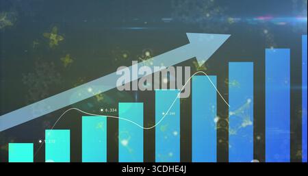 Presenting vertical bar chart illustrating rising data on digital dashboard, with molecular motifs Stock Photo