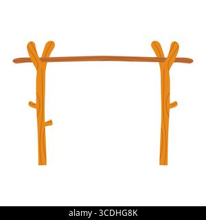 Rustic Wooden Forked Stick Holder for Outdoor Cooking. Traditional Forked Stick Rack for Hanging a Pot. Stock Vector
