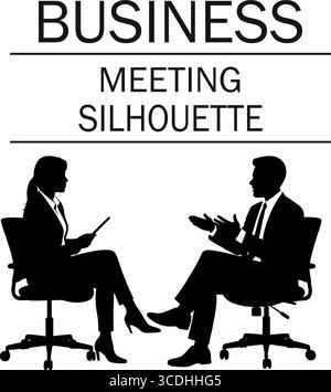 Business meeting silhouette of man and woman in discussion sitting on chairs in a vector illustration Stock Vector