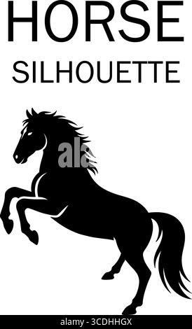 Black horse silhouette rearing up vector illustration for equestrian design projects and equine-themed creative works Stock Vector