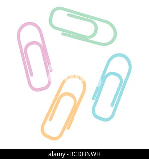 Colorful paperclip pattern featuring pink, green, orange, blue paperclips on white background Stock Vector
