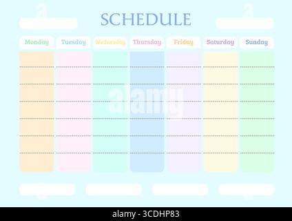 Weekly planner schedule with pastel color-coded days Stock Vector