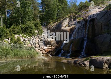 Kotka, Finland. June 14, 2025 - Waterfall in Sapokka Water Garden, Kotka, Finland Stock Photo