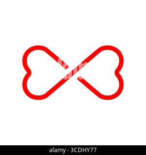 Heart-shaped infinity symbol in red outline, representing eternal love, endless relationships, and lifelong romantic commitment. Ideal for wedding, Va Stock Vector