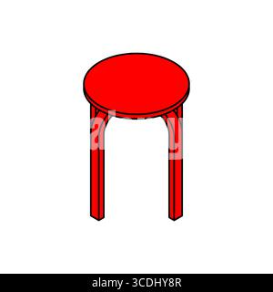 red stool illustration, isolated on white background. Modern simple furniture icon for interior design, home decor concepts, or product catalog. Clean Stock Vector