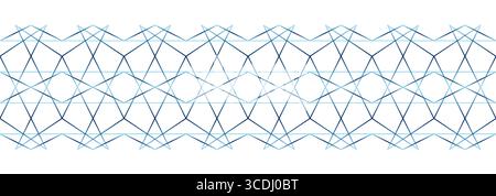 Blue gradient ornate grid on white background. Geometric complex seamless border. Vector ornament of broken lines. Delicate linear pattern for your de Stock Vector