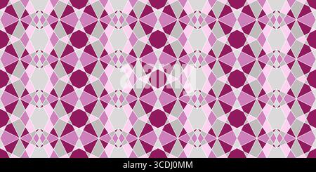 Geometric complex seamless pattern in shades of pink. Complicated colorful background. Mosaic ornament of polygonal shapes. Diamond grid square tile. Stock Vector