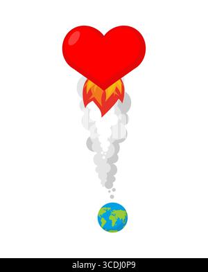 heart launching like a rocket from Earth, symbolizing love, romance, and emotional uplift. Perfect for Valentine’s Day, relationships, and inspiration Stock Vector