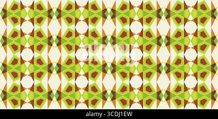 Geometric complex rhythmic seamless pattern. Complicated colorful background. Mosaic tile ornament. Polygonal shapes of green brown colors. Classic pa Stock Vector
