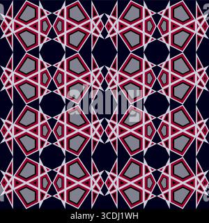 Geometric complex seamless pattern. Complicated colorful background. Mosaic ornament of polygonal shapes. Diamond grid square tile. Classic black red Stock Vector