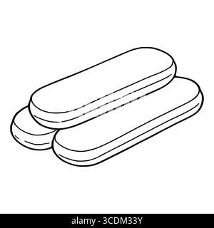 A vector illustration of three oblong biscuits stacked, presented in a hand-drawn style with bold outlines and a slightly isometric perspective, sugge Stock Vector
