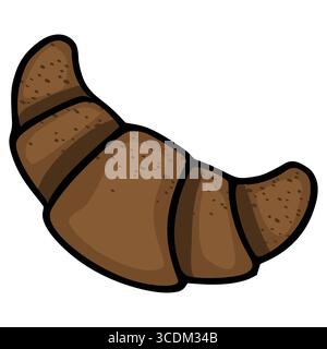 A vector illustration of a single, dark brown croissant with a textured surface and distinct layered design, ideal for bakery branding or food-related Stock Vector