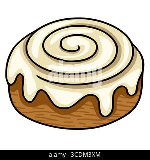 Delicious vector illustration of a cinnamon roll with creamy frosting, showcasing a detailed swirl design and textured base, ideal for bakery branding Stock Vector