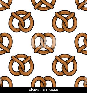 Seamless vector pattern of brown pretzels on white background, perfect for bakery packaging or Oktoberfest designs. Stock Vector