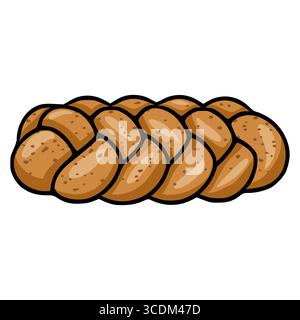 A vector illustration of a braided challah bread, showcasing its golden-brown crust, intricate weaving pattern, and subtle speckles, perfect for baker Stock Vector