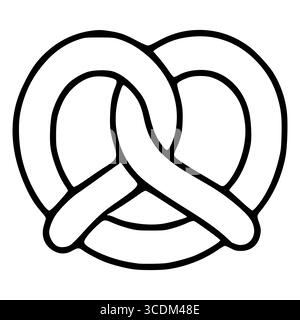 Simple vector illustration of a pretzel, featuring bold black outlines against a white background, ideal for bakery branding or food-related designs. Stock Vector