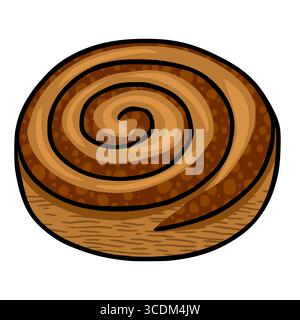A vector illustration of a delicious cinnamon roll, showcasing a detailed spiral pattern with brown and tan hues, featuring textured details and a han Stock Vector