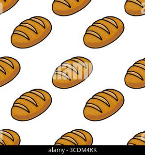 Seamless vector pattern of hand-drawn brown loaves of bread with three visible slices, arranged in an offset grid on a white background, creating a si Stock Vector