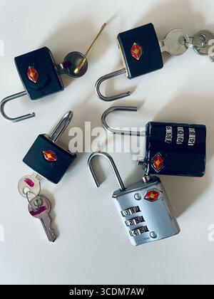 Still life of TSA approved baggage locks, 2025, USA Stock Photo
