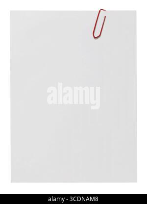 Empty note paper mockup with red paper clip. Message reminder A6 card template isolated on transparent background. White paper texture. Business Stock Photo