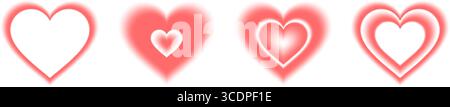 Y2k aura heart collection with glowing red gradients for romantic retro designs and nostalgic aesthetics. Stock Vector