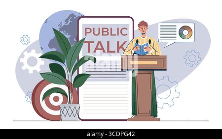 Public speaking event presentation scene. Vector illustration Stock Vector
